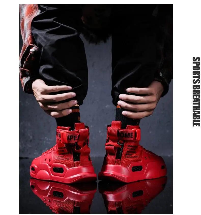 High Top Red Sneakers for Men Hip Hop Style