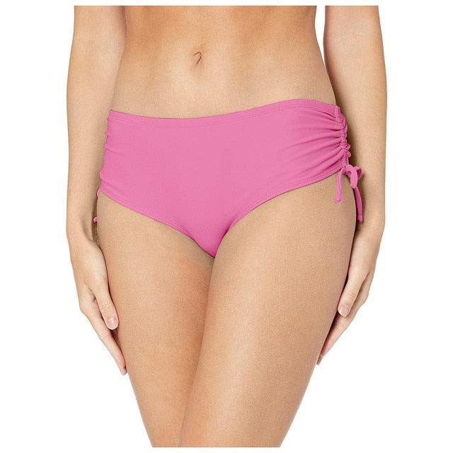 Stevvex pink high waist bikini bottoms with ruched side tie, solid swimwear for women on Tampa Home & Garden Store