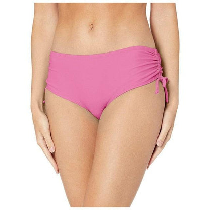 Stevvex pink high waist bikini bottoms with ruched side tie, solid swimwear for women on Tampa Home & Garden Store