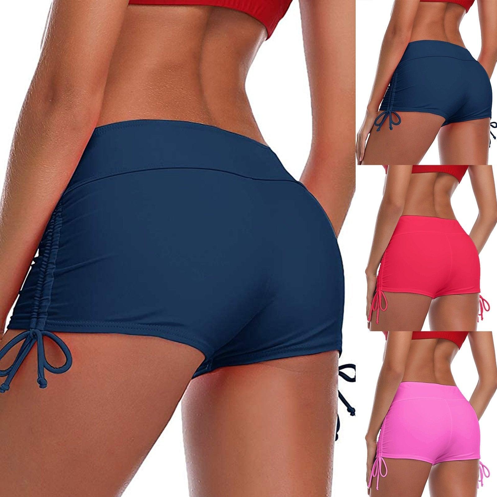 High waist bikini bottoms by Stevvex in navy blue with side ruching and tie details on Tampa Home & Garden Store