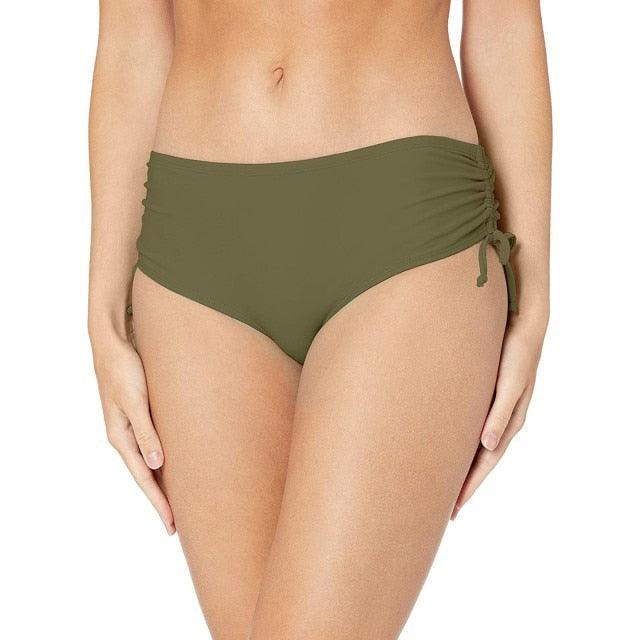 Women's High Waist Bikini Bottoms olive green Stevvex ruched side drawstring on Tampa Home & Garden Store