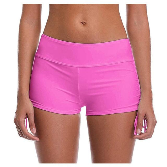 High-waist bikini bottoms in pink, full-coverage swim shorts for women on Tampa Home & Garden Store