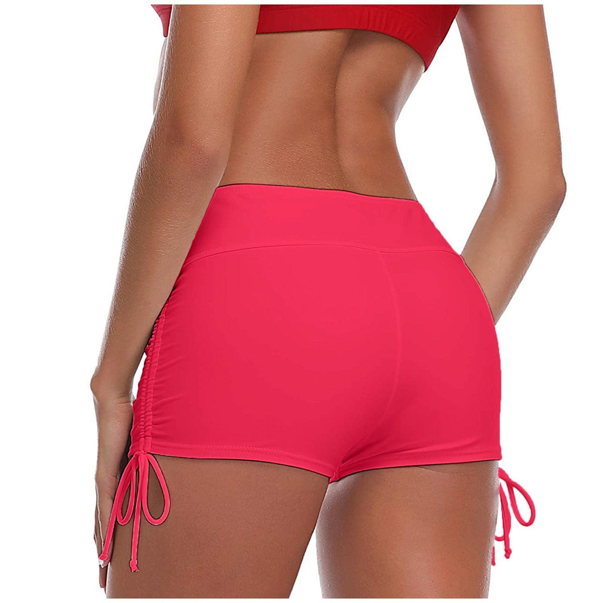 Stevvex high waist bikini bottoms in bright pink with side ties, full coverage swim shorts on Tampa Home & Garden Store