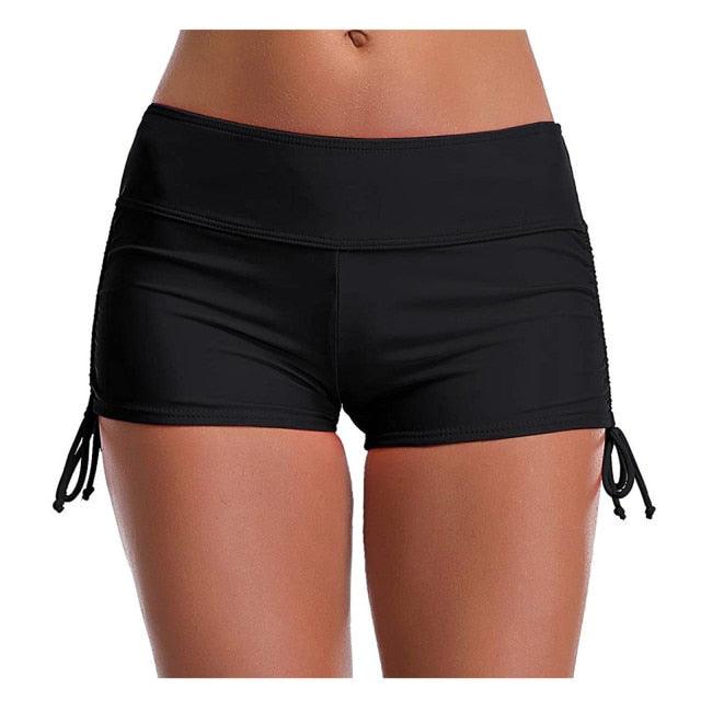 Stevvex high waist bikini bottoms black with side drawstrings, full coverage women’s swim shorts on Tampa Home & Garden Store