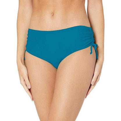 Stevvex women's high waist bikini bottoms teal solid with side ruching and adjustable drawstring on Tampa Home & Garden Store
