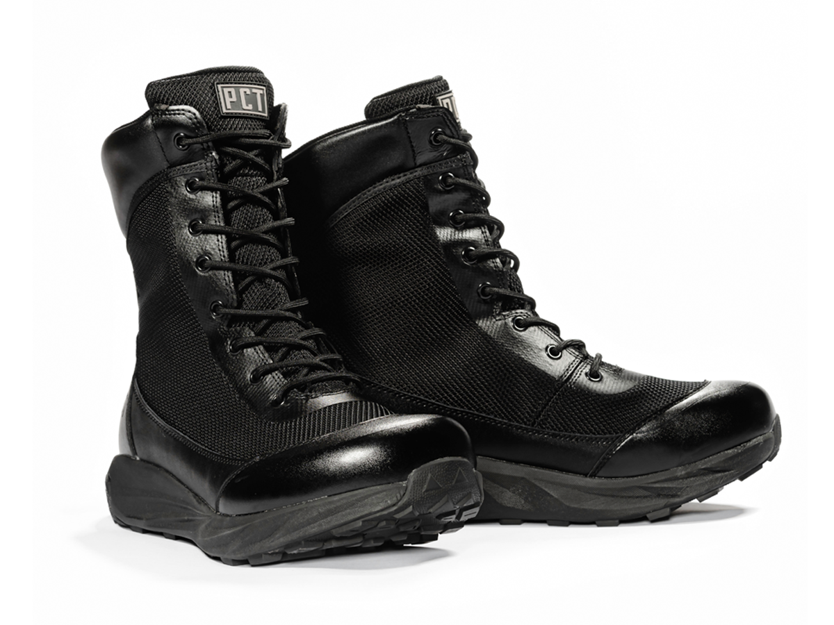 PCT 8 Boot by River Country Gear, black leather and mesh upper, lace-up rugged outsole on Tampa Home & Garden Store