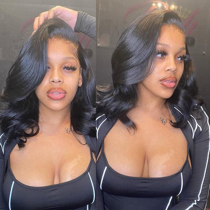 Stevvex Highlight Wig short bob, human hair, lace front, black body wave with baby hairs on Tampa Home & Garden Store