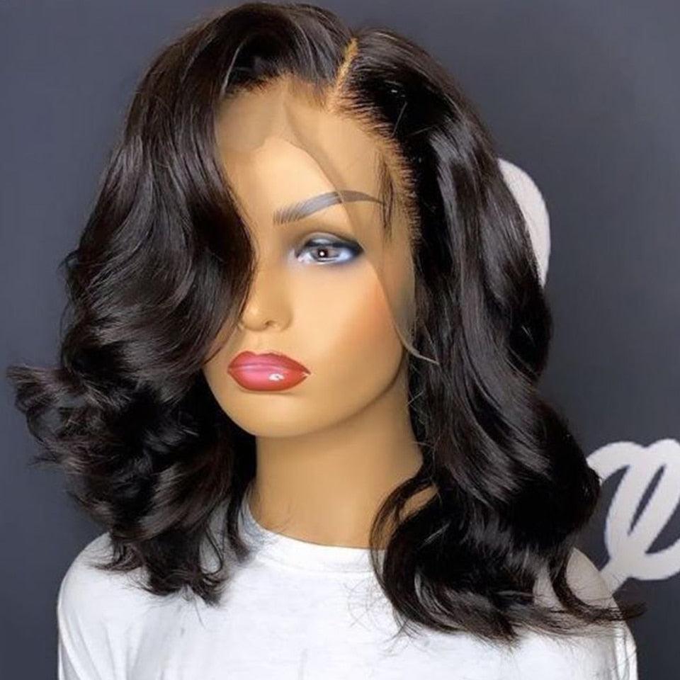 Stevvex lace-front short bob wig with baby hairs, black human hair, body-wave style on mannequin on Tampa Home & Garden Store