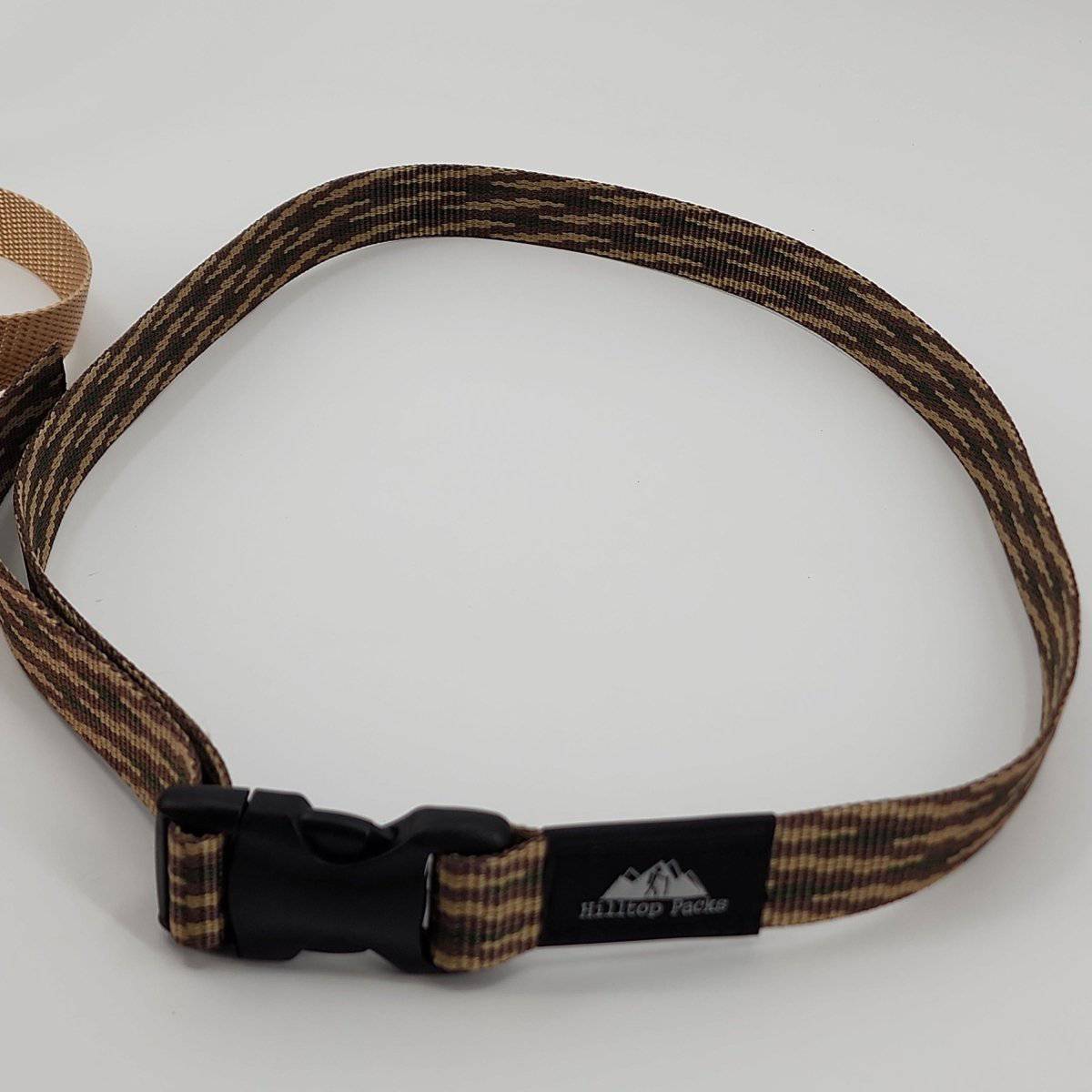 Hiking pants belt ultralight camouflage strap with black quick-release buckle Hilltop Packs logo on Tampa Home & Garden Store