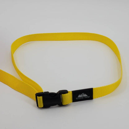 Hiking pants belt ultralight yellow nylon with black buckle and Hilltop Packs LLC logo on Tampa Home & Garden Store