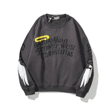 Stevvex hip-hop printed sweatshirt dark gray with halo print and wing sleeve graphics on Tampa Home & Garden Store