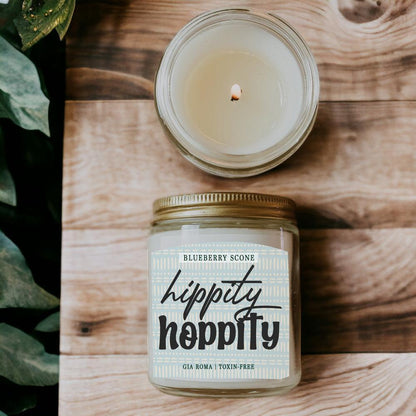 Blueberry Scone Candle by Gia Roma in a clear glass jar with a gold lid on Tampa Home & Garden Store