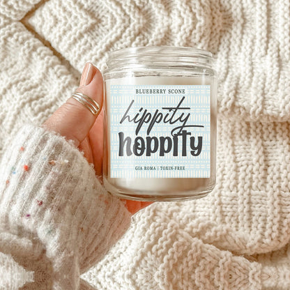 Blueberry Scone candle Gia Roma in a clear glass jar with light blue patterned label on Tampa Home & Garden Store