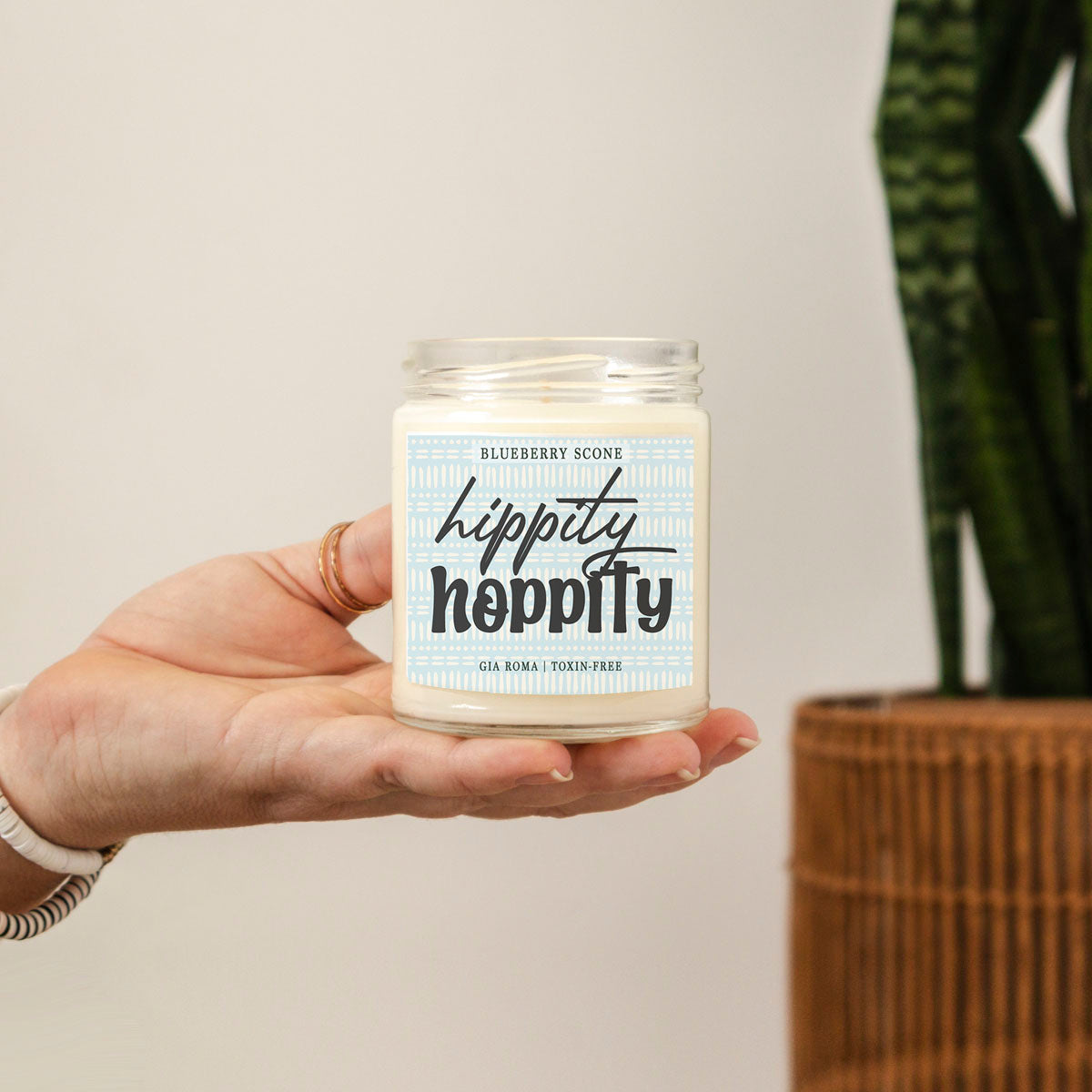 Blueberry Scone Candle by Gia Roma in a clear glass jar with a light blue label on Tampa Home & Garden Store