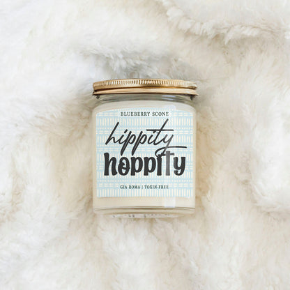 Blueberry Scone Candle by Gia Roma in a clear glass jar with a gold lid and patterned label on Tampa Home & Garden Store