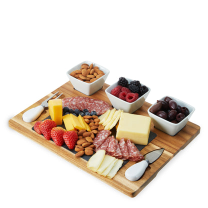 Acacia and Slate Cheese Board with Ceramic Bowls