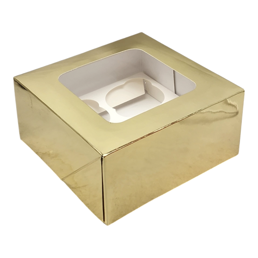 Bakery Box - 4 Cup Cakes or Cookies - Gold Foil