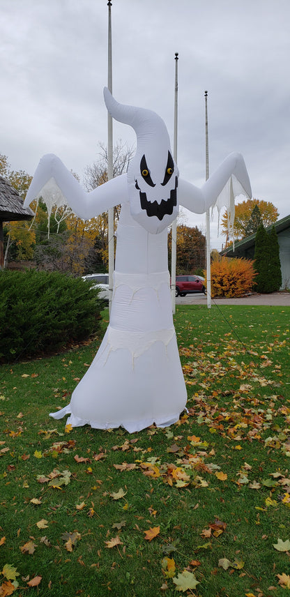 10 ft LED Ghost inflatable with white arms, yellow eyes, self-inflating prop on Tampa Store on Tampa Home & Garden Store