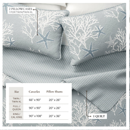 Fenwick Coral Coastal Quilt Set and Throw