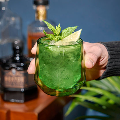 Set of Bottle Green Double Wall Lowball Glasses