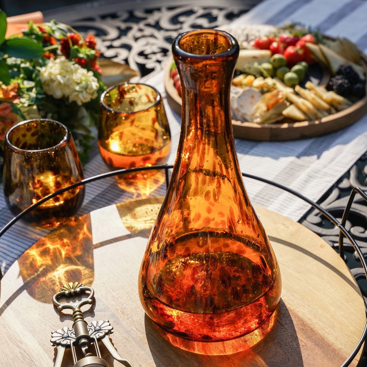 Hand Blown Recycled Glass Amber Wine Decanter
