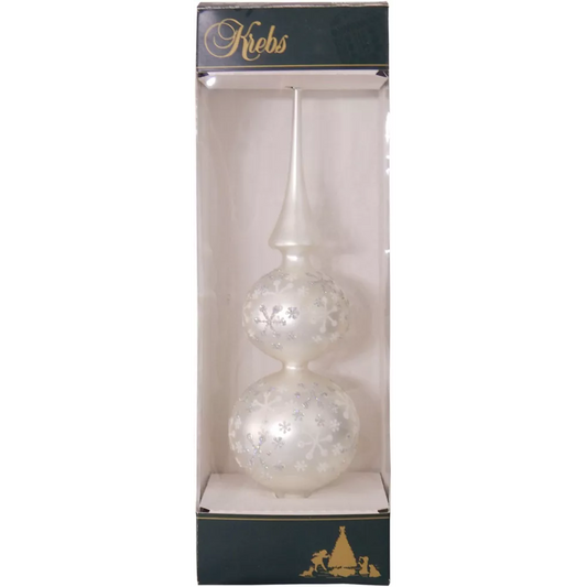 Glass 13 Inch Treetop Finial - Matte Silver with Glitterlace - Tampa Home & Garden Store