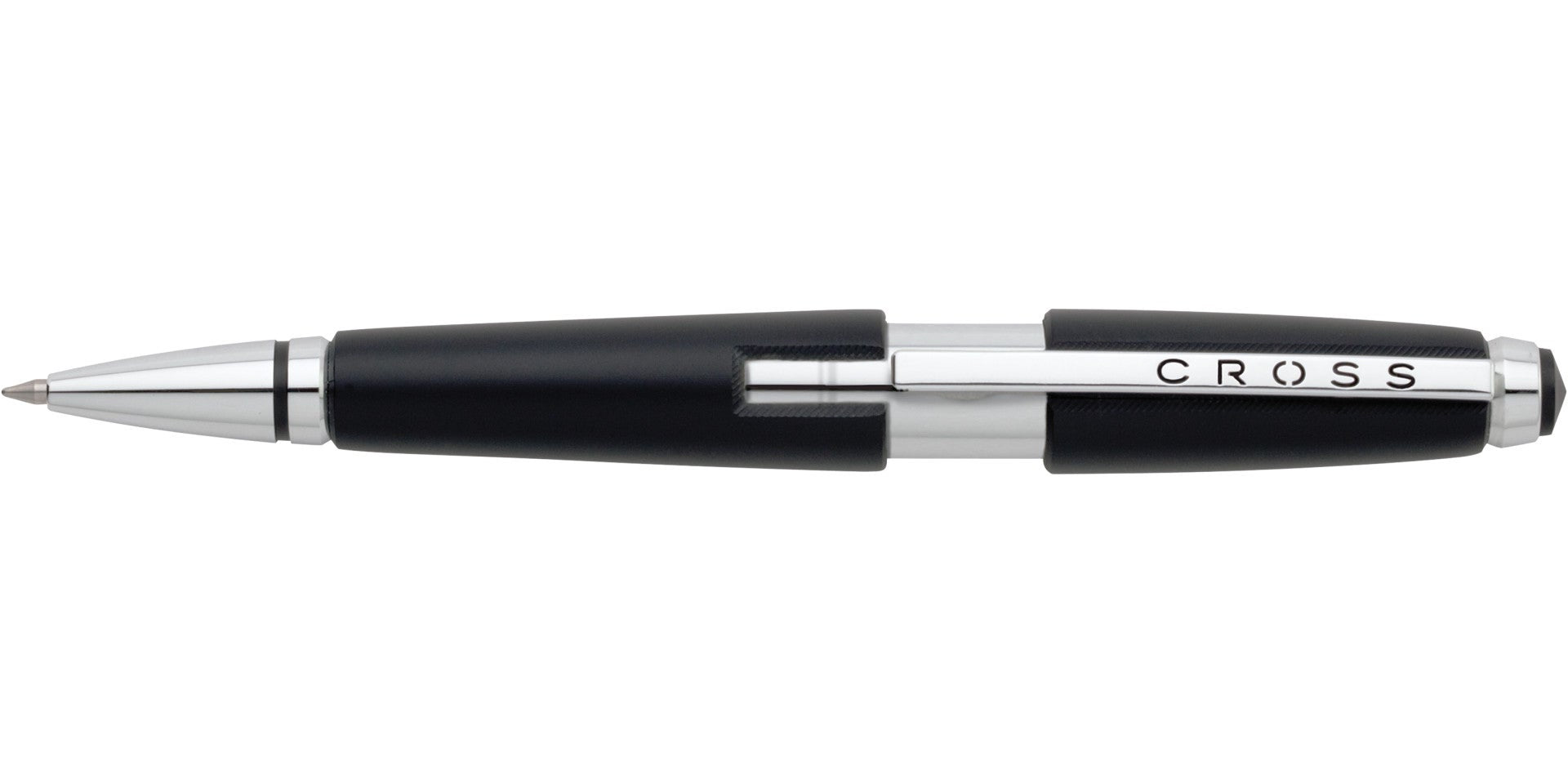Edge Jet Black Gel Rollerball Pen by A.T. Cross, black barrel with chrome clip on Tampa Home & Garden Store