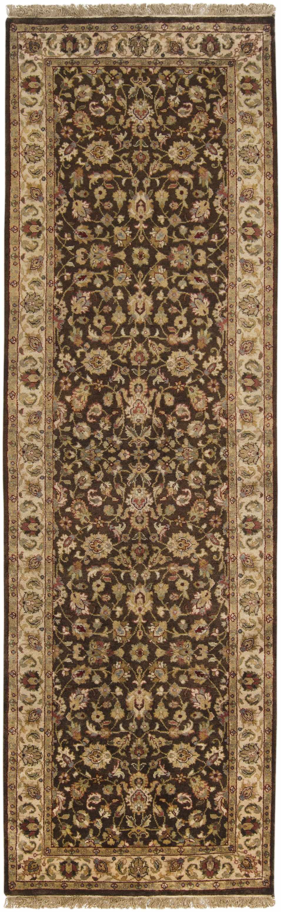 Hillisburg Wool Carpet rug runner with dark field and beige border fringed ends Boutique Rugs on Tampa Home & Garden Store