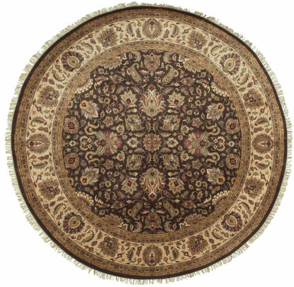 Hillisburg Premium Wool Carpet round rug, beige/brown with floral border, Boutique Rugs on Tampa Home & Garden Store