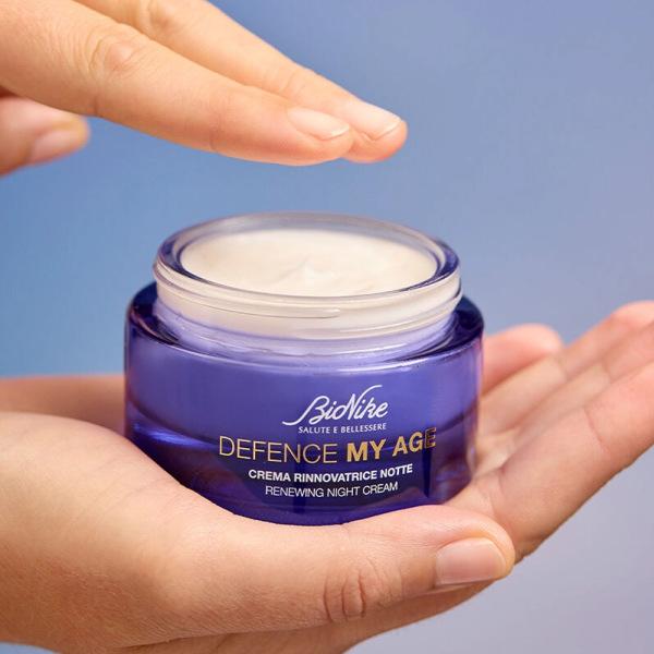 BioNike Defence My Age Night Cream in blue glass jar, hydrating vitamin C enriched face cream on Tampa Home & Garden Store