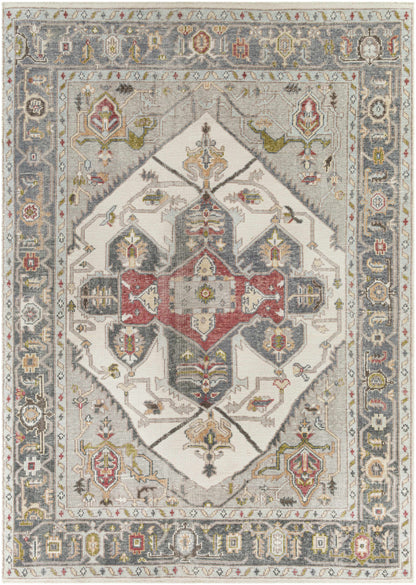 Halayhayin Premium Rug by Boutique Rugs; blue-gray field with ivory center and ornate border on Tampa Home & Garden Store