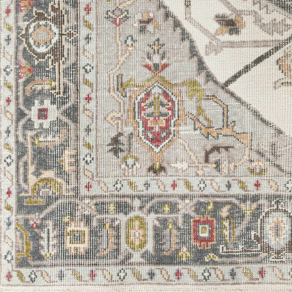 Halayhayin Premium Rug in muted ivory and gray with geometric medallion and border on Tampa Home & Garden Store