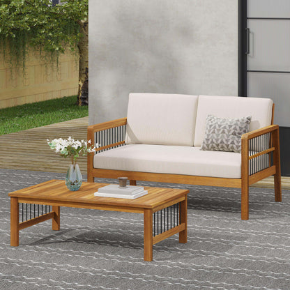 Outdoor Acacia Wood Loveseat and Coffee Table Set