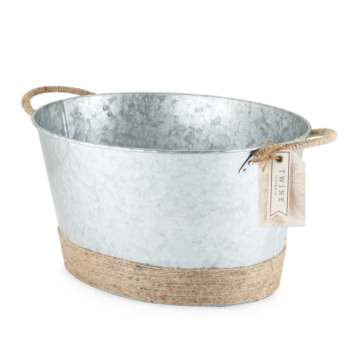 Ice bucket galvanized tub with jute rope wrap and rope handles Twine Living on Tampa Home & Garden Store