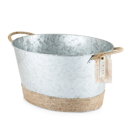 Ice bucket galvanized tub with jute rope wrap and rope handles Twine Living on Tampa Home & Garden Store