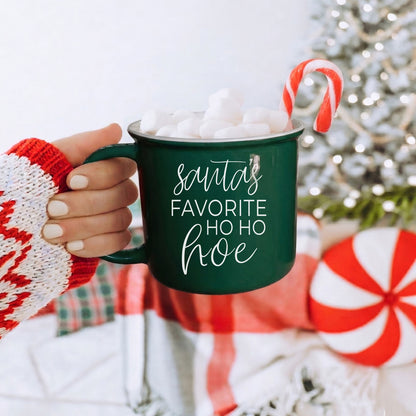 Ho Ho Hoe Mug by Gia Roma, green ceramic coffee mug with marshmallows and candy cane on Tampa Home & Garden Store