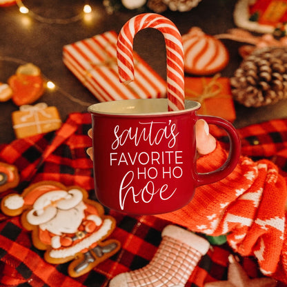 Coffee mug Gia Roma red with candy cane insert, Santa's Favorite Ho Ho Hoe text on Tampa Home & Garden Store