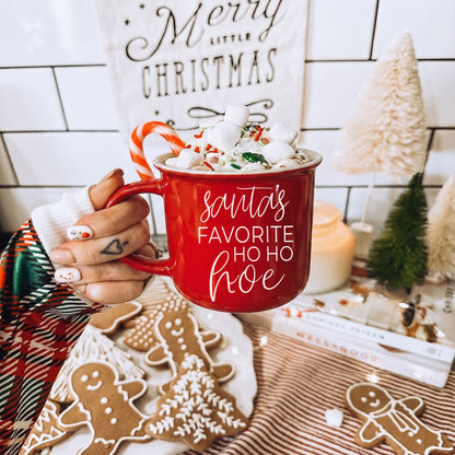Mug Gia Roma red ceramic with Santa's Favorite Ho Ho Hoe and marshmallow topping on Tampa Home & Garden Store