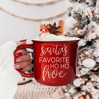 Ho Ho Hoe Mug Gia Roma red ceramic mug with Santa's Ho Ho Ho text and whipped cream topping on Tampa Home & Garden Store