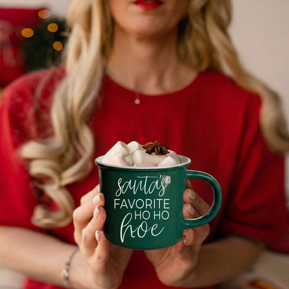 Gia Roma Ho Ho Hoe mug green ceramic coffee mug with marshmallows and star anise on Tampa Home & Garden Store