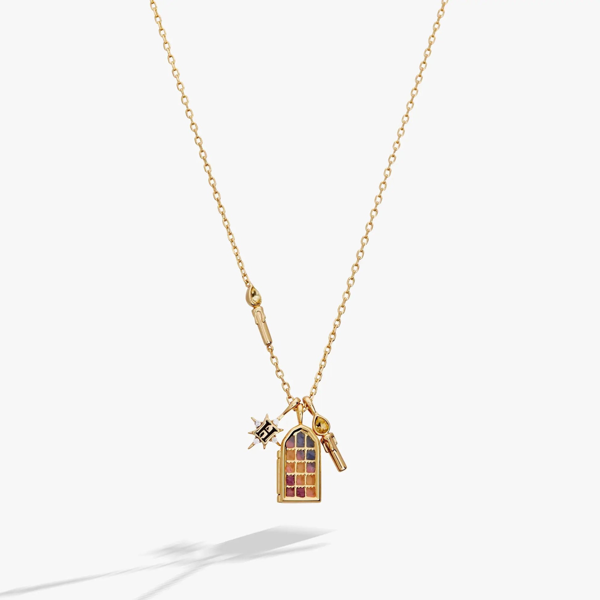 Harry Potter Hogwarts Great Hall cluster necklace, gold-tone with color window pendant on Tampa Home & Garden Store
