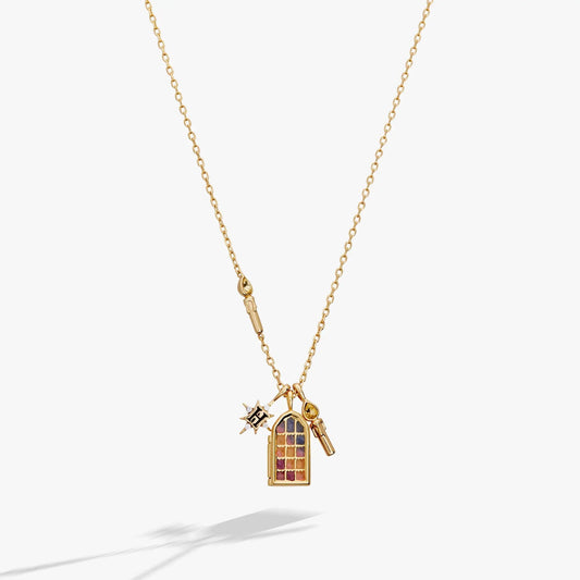 Harry Potter Hogwarts Great Hall cluster necklace, gold-tone with color window pendant on Tampa Home & Garden Store