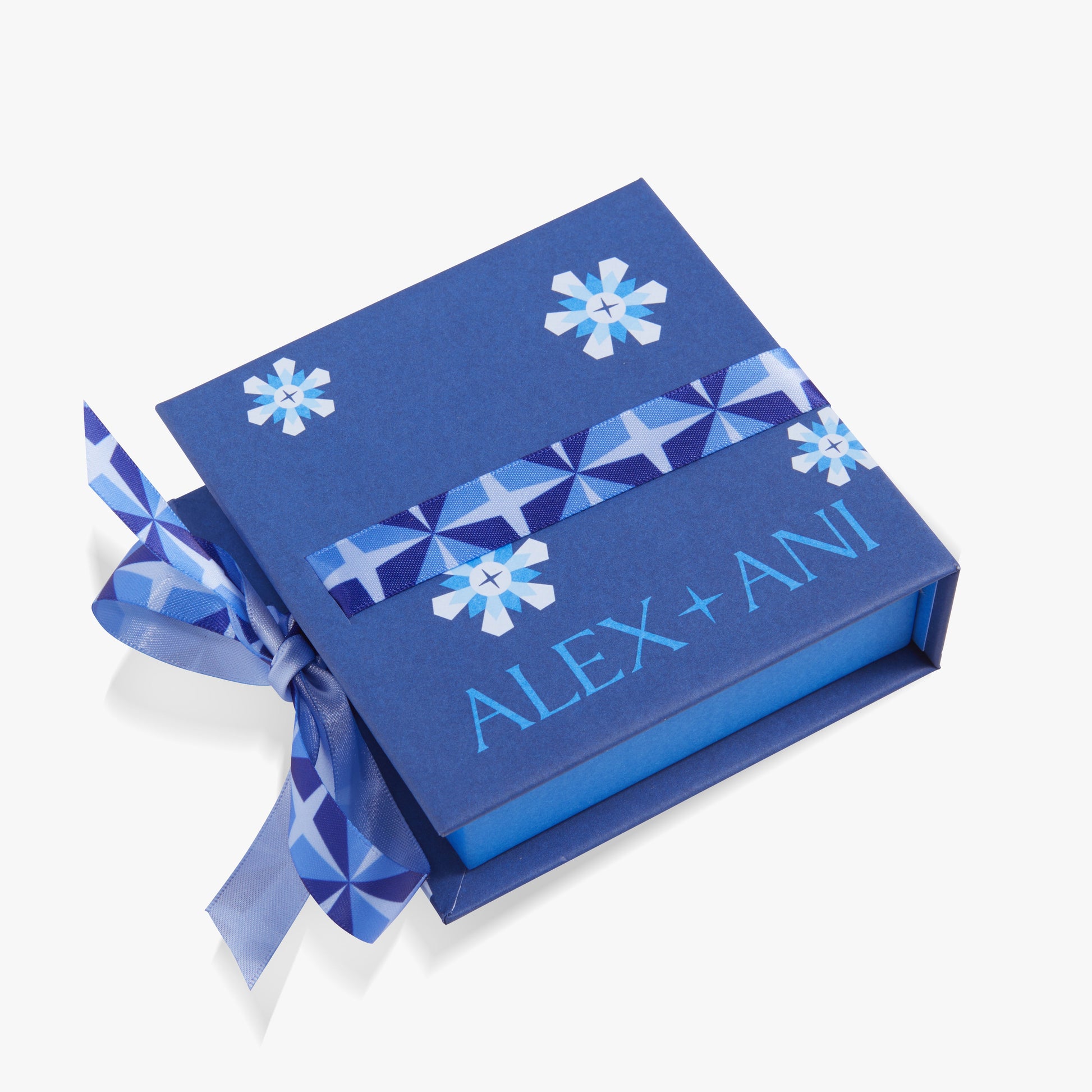 Holiday Bow Gift Box set of 2, blue gift boxes with white snowflake patterns and ribbon on Tampa Home & Garden Store