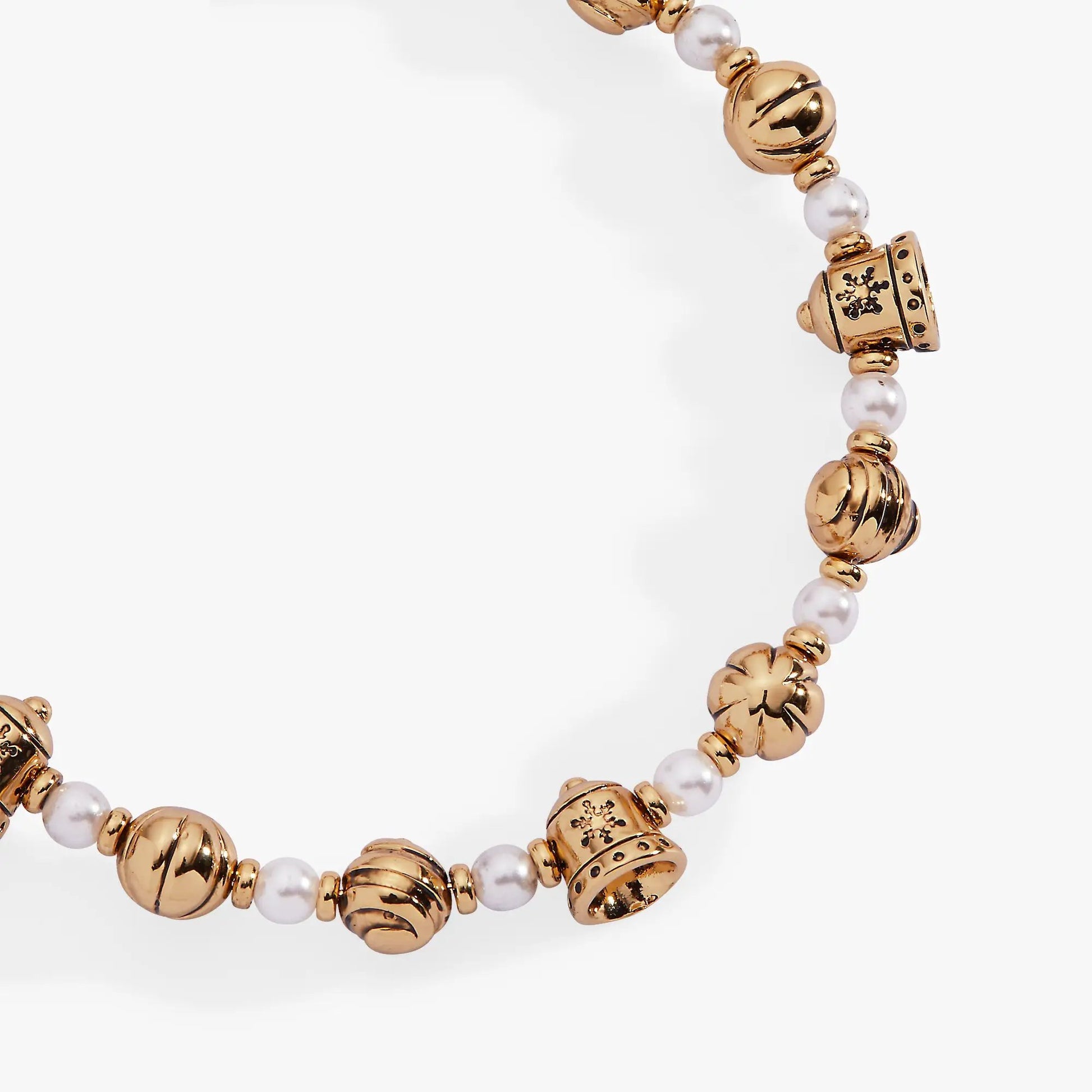 Bells Beaded Bangle bracelet by ALEX AND ANI in rose-gold tones with pearl beads on Tampa Home & Garden Store