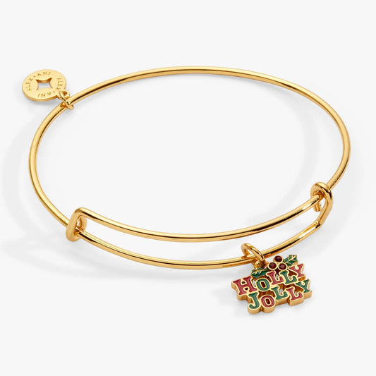 Holly Jolly Charm Bangle by Alex and Ani, gold-tone bracelet with enamel holly charm on Tampa Home & Garden Store