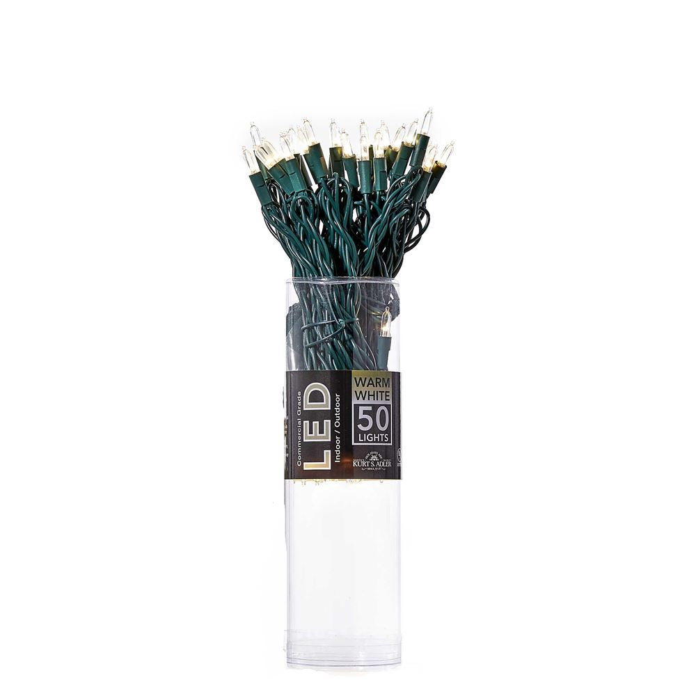 50-Light Warm-White Clear LED String Lights on green wire in tube The Country Christmas Loft on Tampa Home & Garden Store