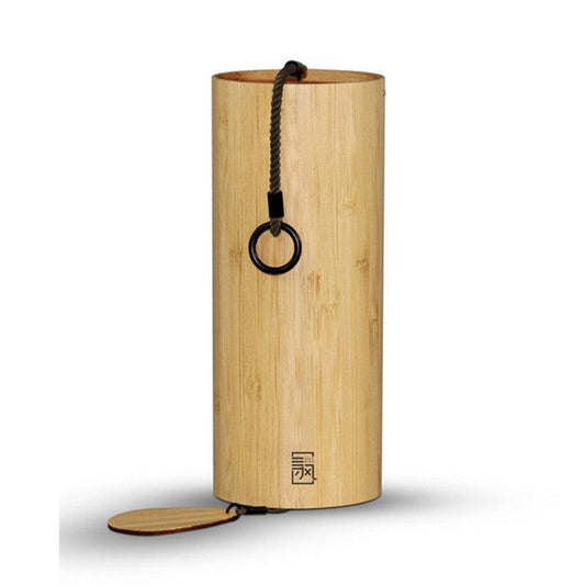 Wind chime Stevvex, tall bamboo cylinder with black ring and hanging cord for outdoor decor on Tampa Home & Garden Store
