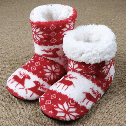 Stevvex womens red slippers with plush white lining and reindeer snowflake pattern on Tampa Home & Garden Store