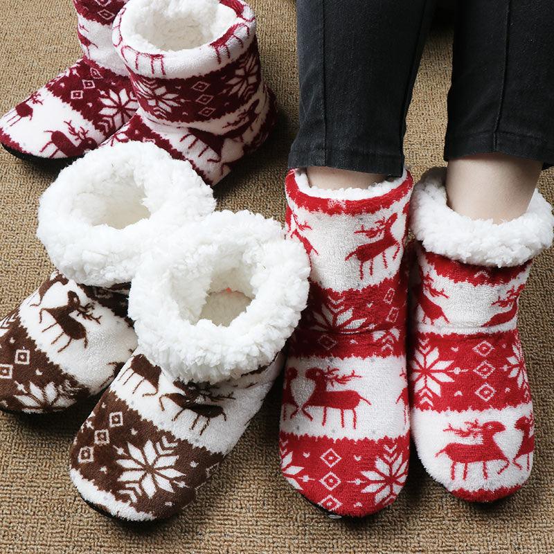 Slippers Stevvex women's fur-lined elk slippers set of 4 in red white brown on Tampa Home & Garden Store