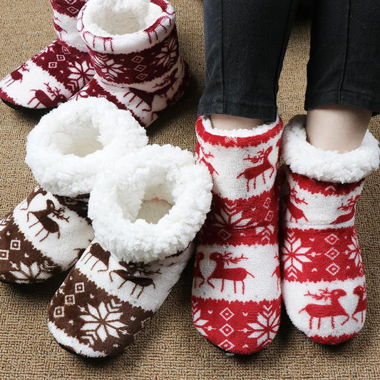 Slippers Stevvex women's fur-lined elk slippers set of 4 in red white brown on Tampa Home & Garden Store